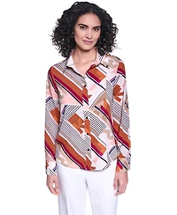Karl Lagerfeld Paris Women's Collared Long-Sleeve Top