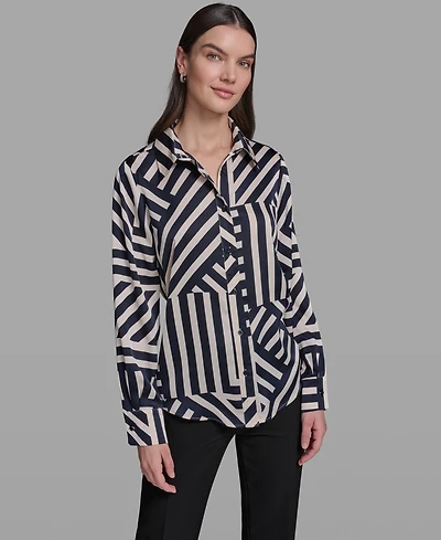 Karl Lagerfeld Paris Women's Collared Long-Sleeve Top