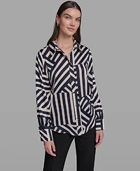 Karl Lagerfeld Paris Women's Collared Long-Sleeve Top