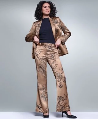 Karl Lagerfeld Paris Womens Satin Floral One Button Padded Shoulder Blazer Floral Satin Mid Rise Full Length Pants