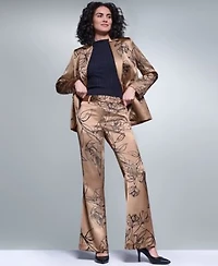 Karl Lagerfeld Paris Womens Satin Floral One Button Padded Shoulder Blazer Floral Satin Mid Rise Full Length Pants
