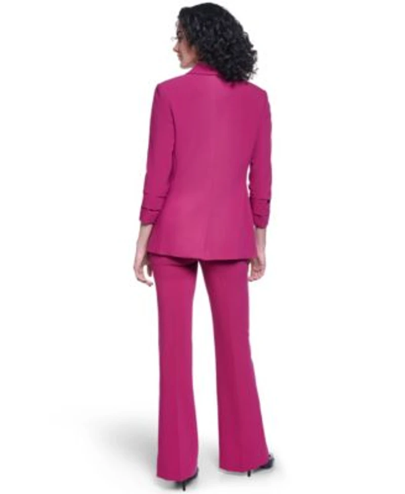 Karl Lagerfeld Paris Womens 3 4 Sleeve Shoulder Padded One Button Blazer V Neck Sleeveless Geometric Blouse Mid Rise Flare Pants
