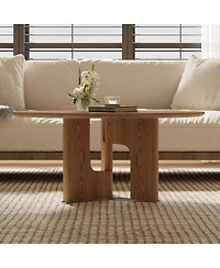 The Pop Home Round Wood Veneer Coffee Table, Rustic Modern Living Room Table