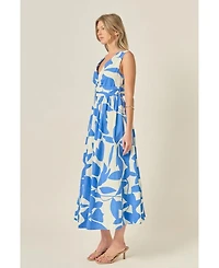 English Factory Women's Puff Sleeve Print Ruched Midi Dress