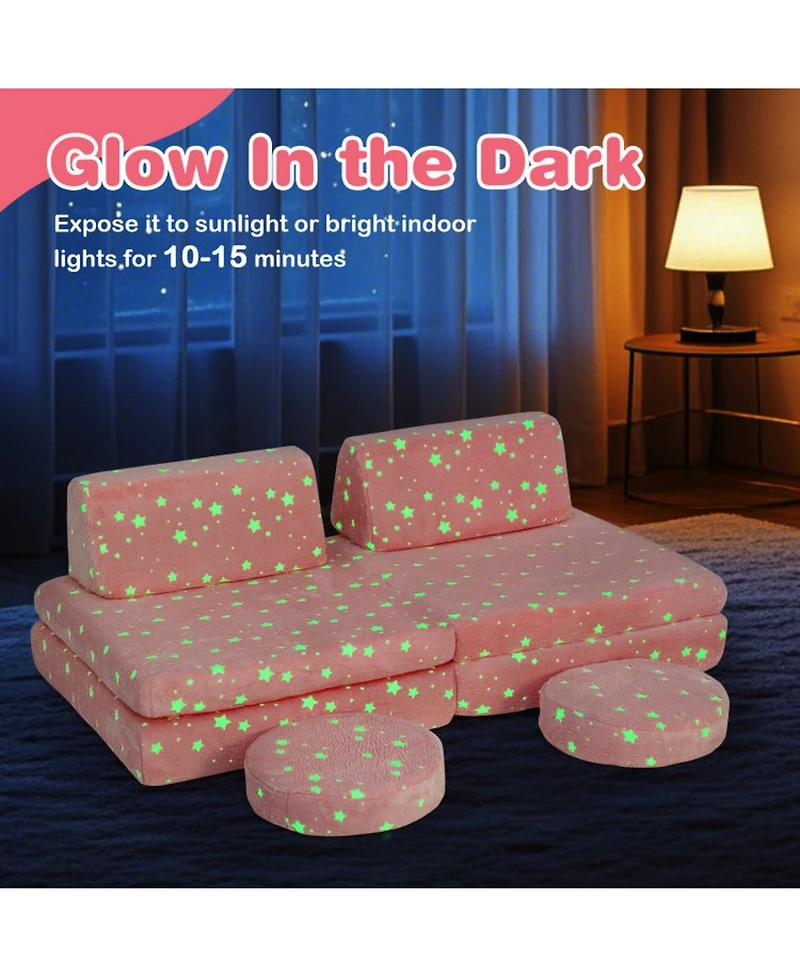 Gouun Glow-in-the-Dark Modular Play Couch Set for Kids with Handles