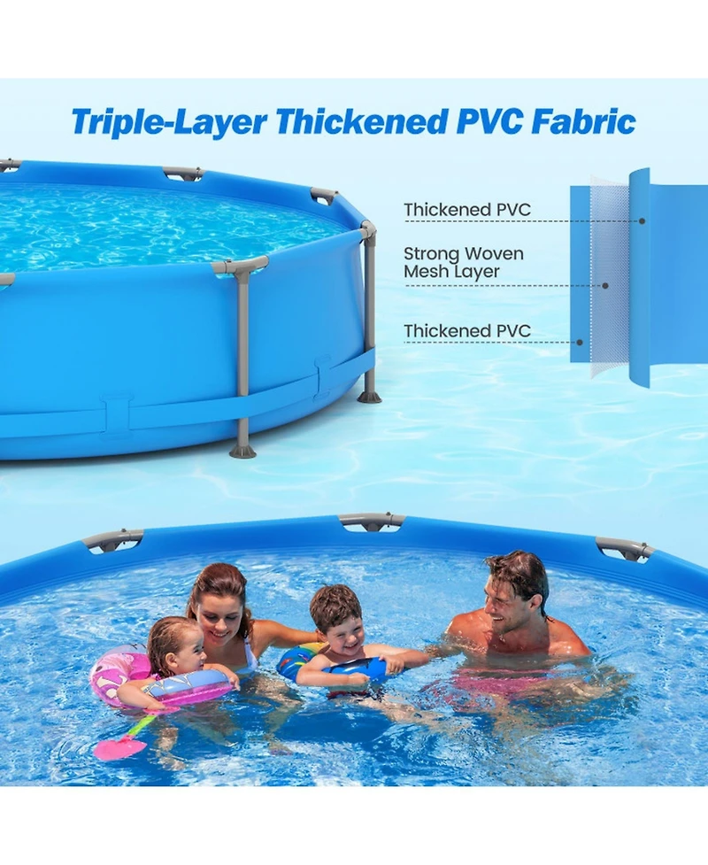 Gouun 12 ft Round Above Ground Swimming Pool with Sturdy Metal Frame
