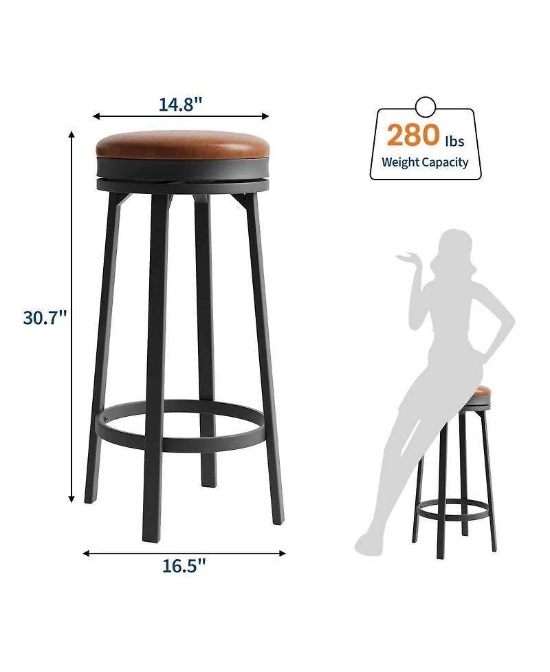 gaomon Swivel Bar Stools Set of 2, Counter Height Backless Round Bar Stools with Footrest
