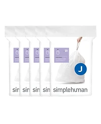 Simplehuman Code J 100pk Custom Fit Liners with 5 Quick Dispense Packs, 30-45L Kitchen Trash Bag Liners