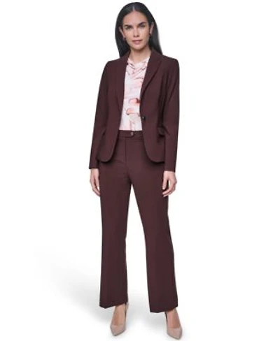 Calvin Klein Petite Notch Collar One Button Jacket Printed Cowl Neck Sleeveless Blouse Mid Rise Straight Pants