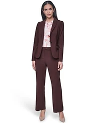 Calvin Klein Petite Notch Collar One Button Jacket Printed Cowl Neck Sleeveless Blouse Mid Rise Straight Pants