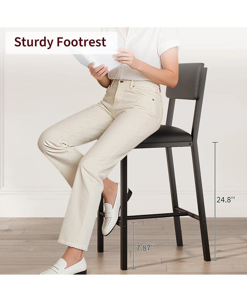 gaomon Set of 4 Leather Bar Stools with Backrest, Footrest and Cushion