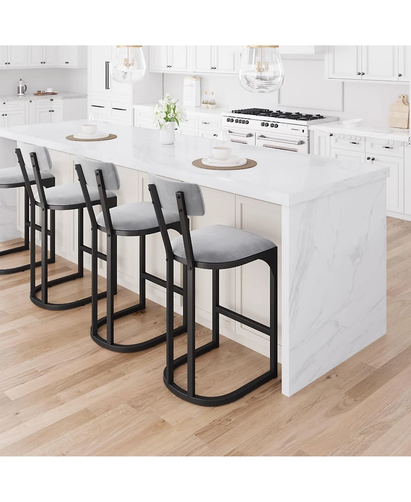gaomon Set of Counter Height Metal Bar Stools with Upholstered Back