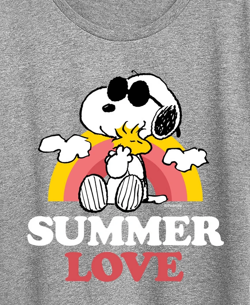 Hybrid Apparel Plus Peanuts Summer Love Snoopy and Woodstock Short-Sleeve Graphic T-Shirt