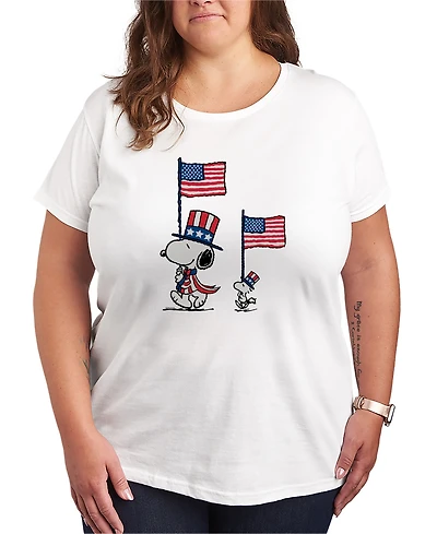 Hybrid Apparel Plus Peanuts Snoopy Woodstock Flags Short-Sleeve Graphic T-Shirt