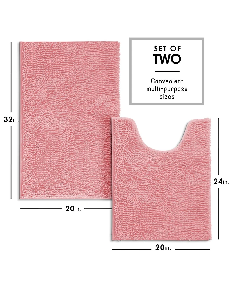 Hearth and Harbor Chenille Bath Rug 2-Piece Set - Small and Medium, Quick-Dry, Machine-Washable, Non-Slip