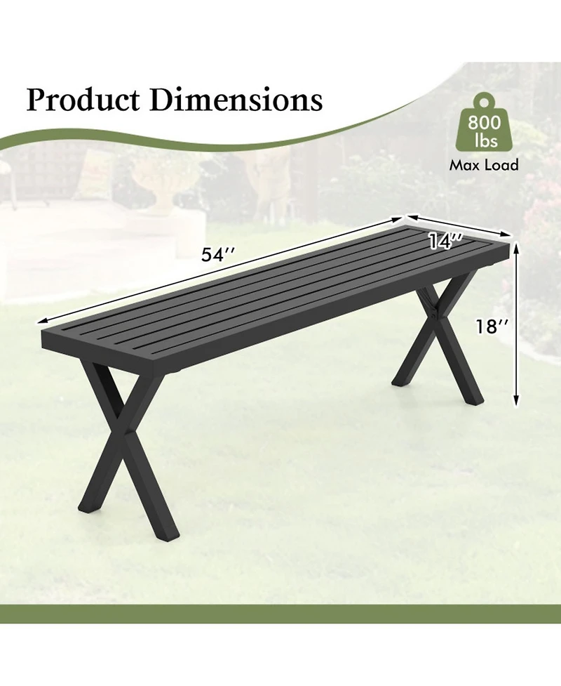 Sugift 54 in Patio Metal Bench with Slatted Seat and X-Shape Legs