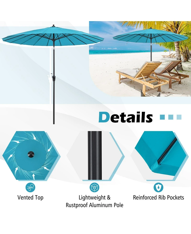 Gouun Round Patio Umbrella with 18 Fiberglass Ribs, Push Button Tilt and Crank