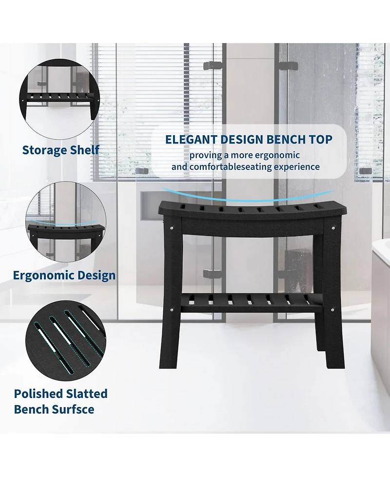 homfan Hdpe Waterproof Shower Bench with Storage Shelf - 20.6" Stable Non-Slip Bathroom Seat - 400lbs Weight Capacity - Comfortable and Safe Stool