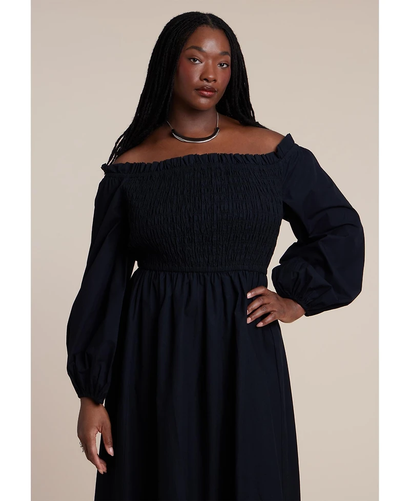 Eloquii Women's Long Sleeve Smocked Maxi Dress