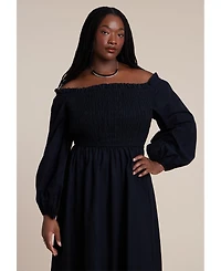 Eloquii Women's Long Sleeve Smocked Maxi Dress