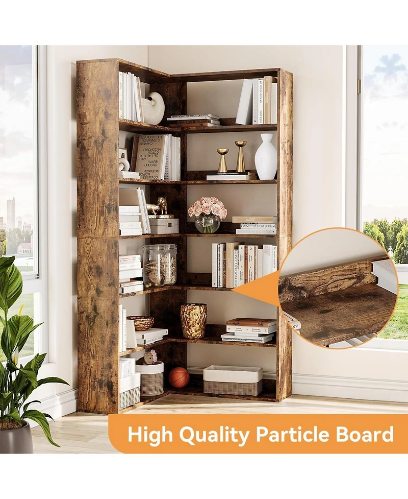 gaomon 70.9" 6-Tier L-Shaped Corner Bookshelf with Baffles, Tall Storage and Display Rack