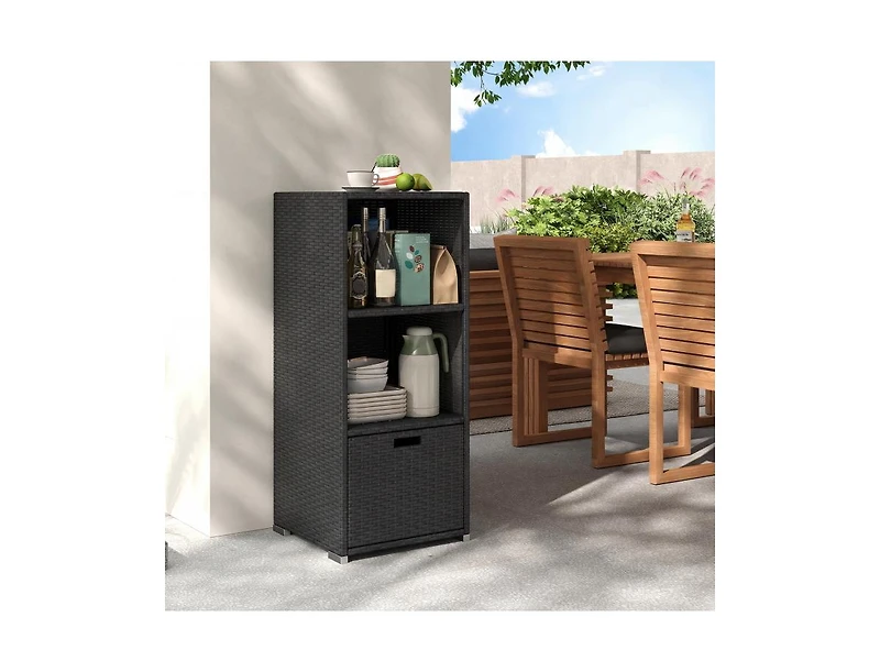 sumyeg Outdoor Storage Cabinet Patio Wicker Organizer with Drawer
