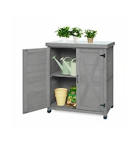 sumyeg Potting Bench with Storage Cabinet and Metal Table Top for Outdoor Patio,Outdoor Work Station