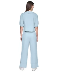 Dkny Jeans Petite Puff Short-Sleeve Tie Front V-Neck Shirt