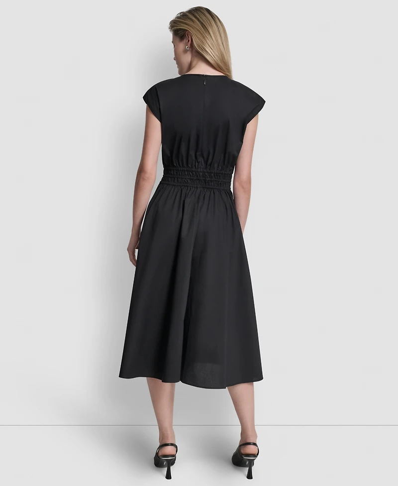Dkny Women's Cap-Sleeve Jewel Neck Keyhole Midi Dress