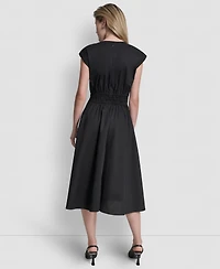 Dkny Women's Cap-Sleeve Jewel Neck Keyhole Midi Dress
