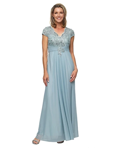 Alex Evenings Women's Embellished Short-Sleeve Gown
