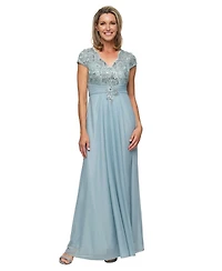 Alex Evenings Women's Embellished Short-Sleeve Gown