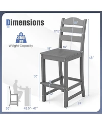 Gymax Set of 2 Hdpe Bar Stool Tall Chair Backrest Footrest All Weather Patio