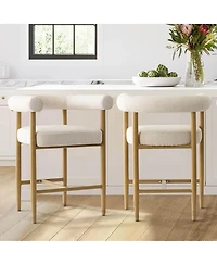 Maison Boucle 24" Counter Height Bar Stools with Arms, Metal Legs, Set of 2