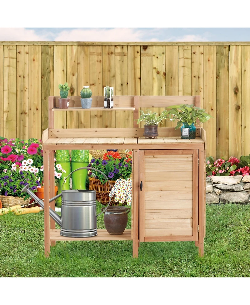 sumyeg Outdoor Storage Wooden Potting Bench Table with Sink, Garden Table Work Bench with Storage