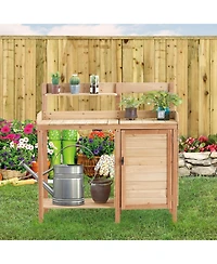 sumyeg Outdoor Storage Wooden Potting Bench Table with Sink, Garden Table Work Bench with Storage