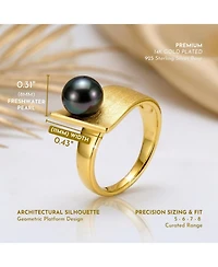 Chic Sterling Silver 14K Gold Plated with Genuine Freshwater Pearl Linear Ring