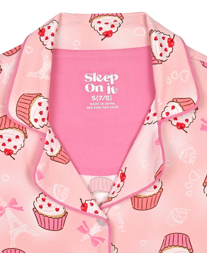 Sleep On It Girls' 7-16 Milky Cupcake Print Short Coat and Shorts with Headband, 3-Piece Set