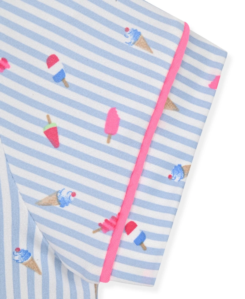 Sleep On It Girls' 7-16 Milk Stripe Ice Cream Print Coat and Shorts with Headband, 3-Piece Set