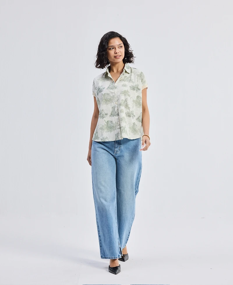 Reistor Women's Relaxed-fit Button-down Shirt Animal print