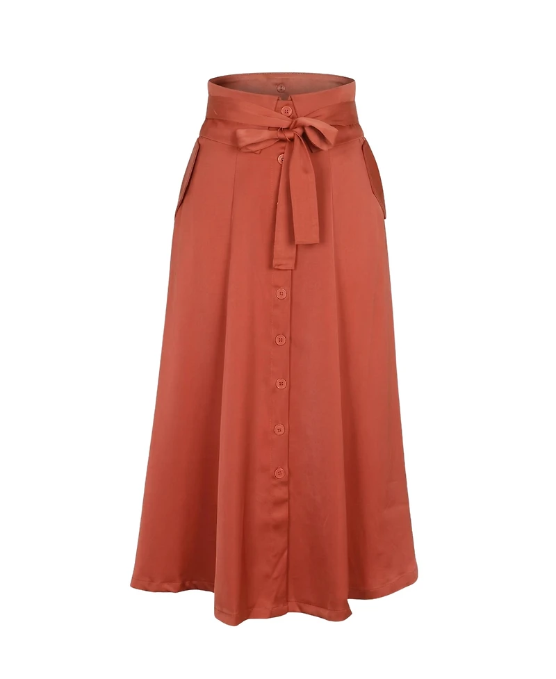 Modenaire Women's Button-Front Waist-Tie Midi Skirt