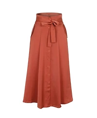Modenaire Women's Button-Front Waist-Tie Midi Skirt