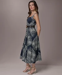 Donna Karan New York Women's Square Neck Fit & Flare Belted Maxi Dress