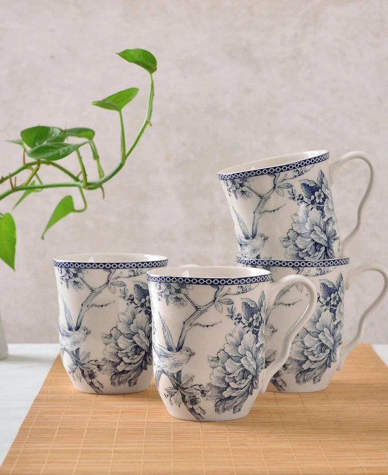 222 Fifth Adelaide Blue Coffee Mugs, Set of 4