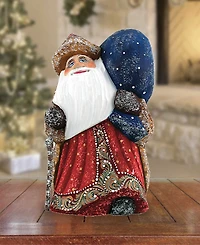 G.DeBrekht Woodcarved and Hand Painted Santa Yuletide Village Visitor with Bag Figurine