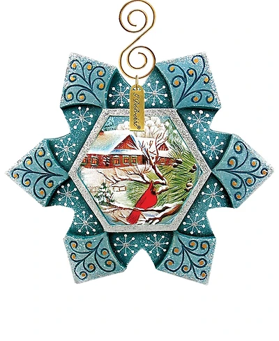 G.DeBrekht Hand Painted Scenic Ornament Cardinal Snowfall