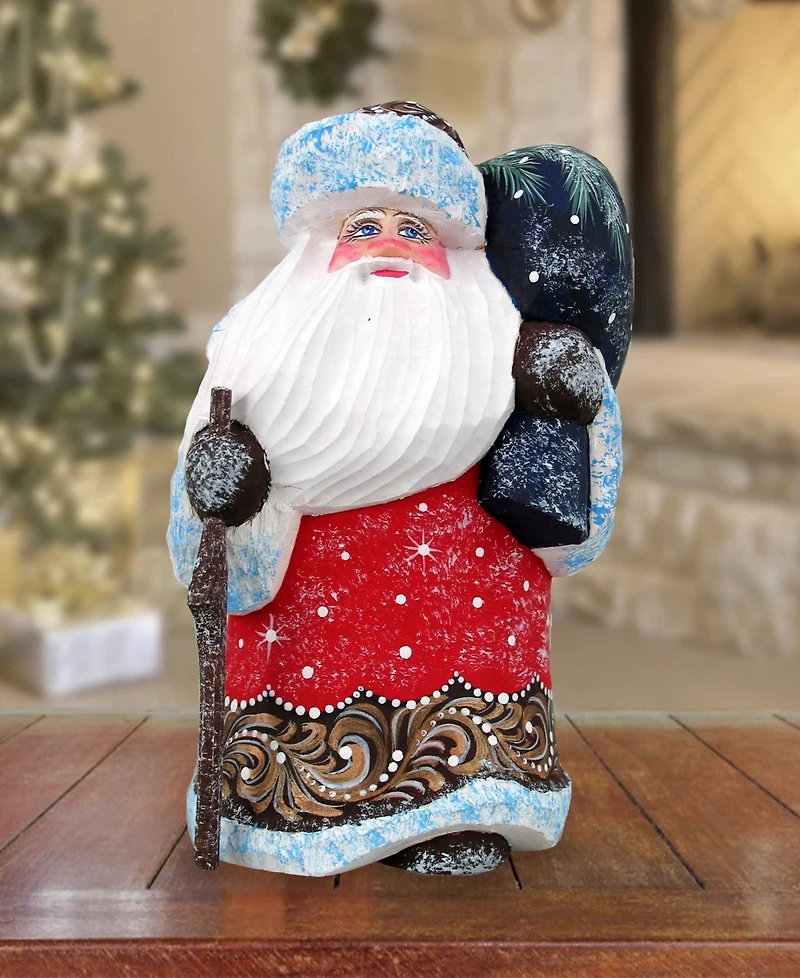 G.DeBrekht Woodcarved and Hand Painted Santa Rocking Kids Figurine with Bag