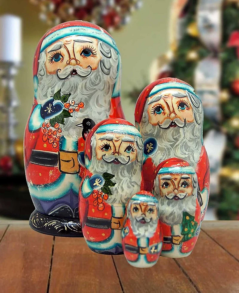 G.DeBrekht 5-Piece Birdy Santa Russian Matryoshka Nested Doll Set