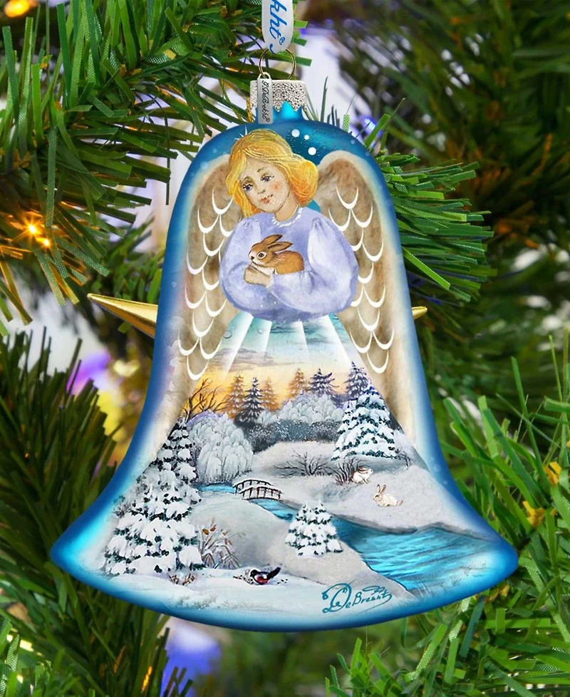 G.DeBrekht Angel Bell with Bunny Glass Ornament