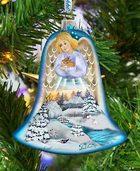 G.DeBrekht Angel Bell with Bunny Glass Ornament